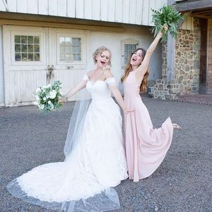Beautiful light pink criss cross dress by LuLus- perfect bridesmaid gown!
